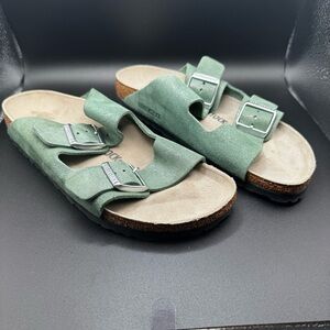 Birkenstock Arizona Shimmering Thyme Suede Leather Sandals